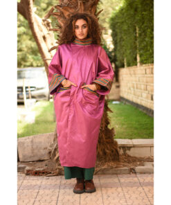 Fuchsia & Multicolored Long Double-Faced Jacket handmade in Egypt & available at Jozee Boutique.