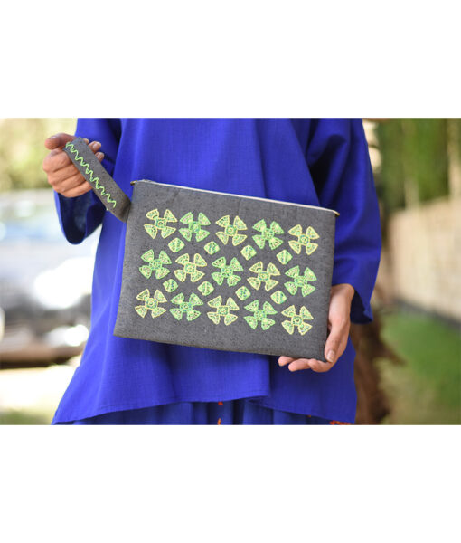 Grey Embroidered Clutch handmade in Egypt & available at Jozee Boutique.