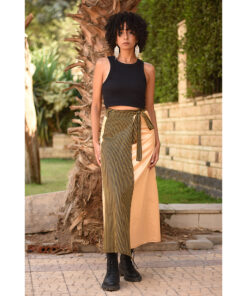 Gold & Black Silk and Cotton Loom Woven Long Wrap Skirt handmade in Egypt & available at Jozee Boutique.