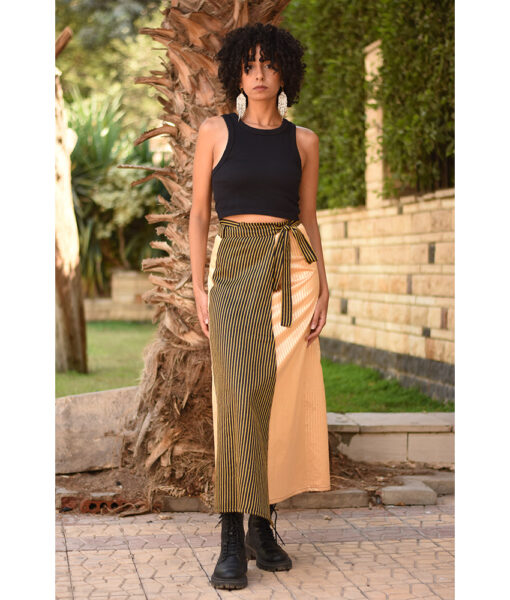 Gold & Black Silk and Cotton Loom Woven Long Wrap Skirt handmade in Egypt & available at Jozee Boutique.