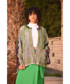 Shades of Green Handwoven Jacket handmade in Egypt & available at Jozee Boutique.