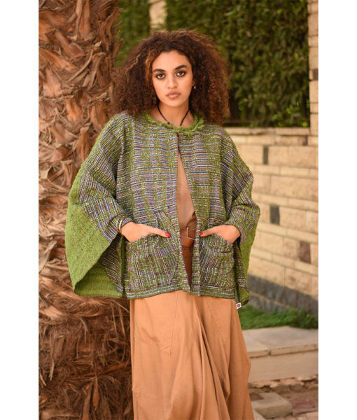 Shades of Green Handwoven Jacket handmade in Egypt & available at Jozee Boutique.