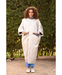 Silver & Multicolored Long Double-Faced Jacket handmade in Egypt & available at Jozee Boutique.