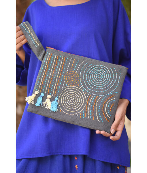 Grey Embroidered Clutch handmade in Egypt & available at Jozee Boutique.