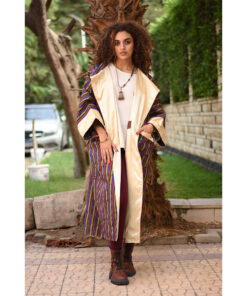 Champagne Gold & Multicolored Long Double-Faced Jacket handmade in Egypt & available at Jozee Boutique.