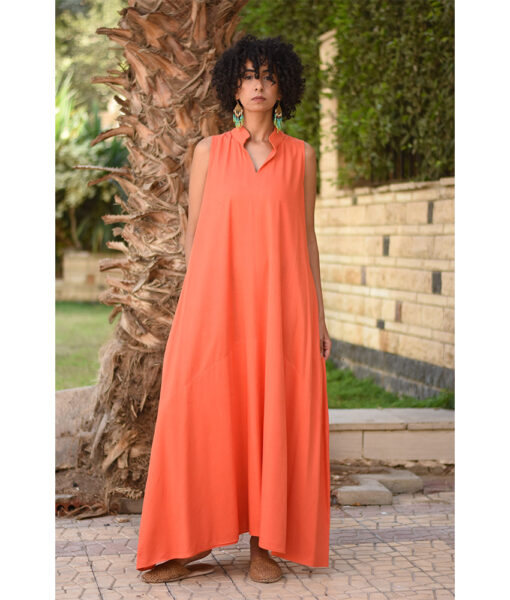 Orange red Linen Japanese Dress made in Egypt & available in Jozee boutique