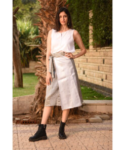 Shades of Grey Silk and Cotton Loom Woven Midi Wrap Skirt handmade in Egypt & available at Jozee Boutique.