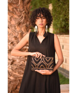 Black & Gold Beaded Clutch Handmade in Egypt & available at Jozee Boutique