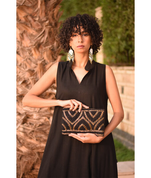 Black & Gold Beaded Clutch Handmade in Egypt & available at Jozee Boutique