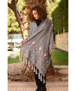 Grey Siwa Embroidered Handwoven Heavy Cotton Shawl Handmade in Egypt & available at Jozee Boutique