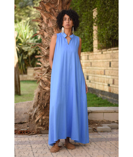 Denim blue Linen Japanese Dress made in Egypt & available in Jozee boutique