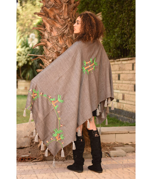 Grey Siwa Embroidered Handwoven Heavy Cotton Shawl Handmade in Egypt & available at Jozee Boutique