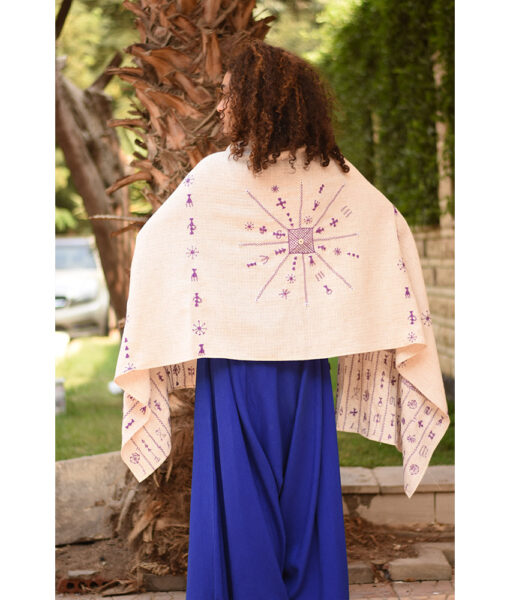 Off white Siwa Embroidered Light Linen Shawl Handmade in Egypt & available at Jozee Boutique