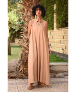 Dark Beige Linen Japanese Dress made in Egypt & available in Jozee boutique