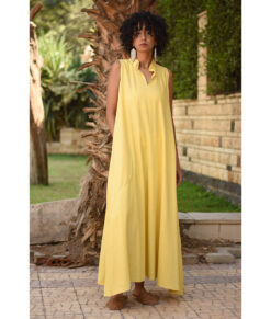 Yellow Linen Japanese Dress made in Egypt & available in Jozee boutique