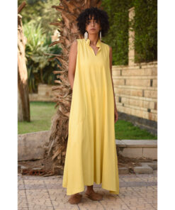 Yellow Linen Japanese Dress made in Egypt & available in Jozee boutique