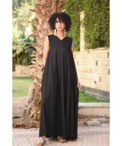 Black Linen V-Neck Dress made in Egypt & available in Jozee boutique