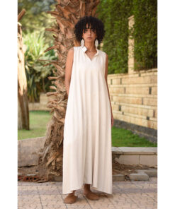 Light Beige Linen Japanese Dress made in Egypt & available in Jozee boutique