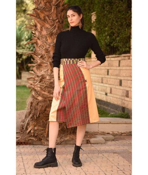 Multicolored Silk and Cotton Loom Woven Midi Wrap Skirt handmade in Egypt & available at Jozee Boutique.