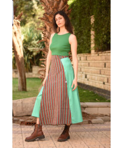 Pistachio & Multicolored Silk & Cotton Loom Woven Long Wrap Skirt handmade in Egypt & available at Jozee Boutique.