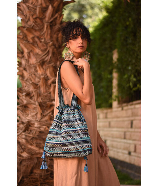 Multicolored Beaded Saint Catherine handbag handmade in Egypt & available in Jozee boutique