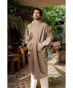 Unisex Shades of Brown Long Double-Faced Jacket handmade in Egypt & available at Jozee Boutique.