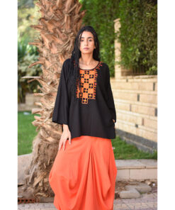 Black Siwa Embroidered Linen Top handmade in Egypt & available in Jozee boutique