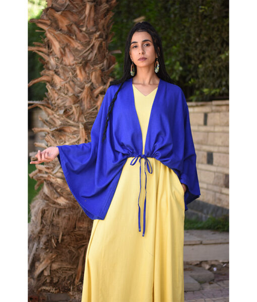 Electric Blue Linen Bolero made in Egypt & available at Jozee Boutique.