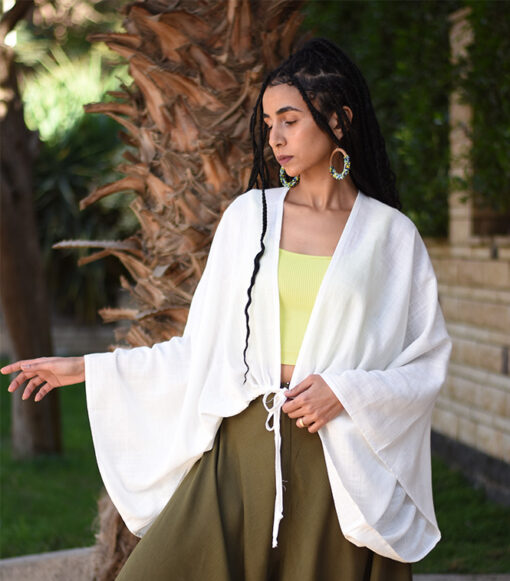 White Linen Bolero made in Egypt & available at Jozee Boutique.