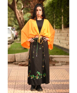 Black Siwa Embroidered Linen Wrap Skirt handmade in Egypt & available at Jozee Boutique.