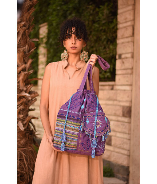 Purple Embroidered Saint Catherine Hand Bag handmade in Egypt & available in Jozee boutique