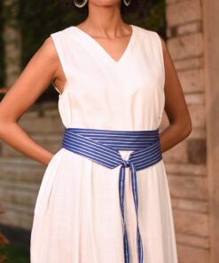 Blue & Silver Silk & Cotton Loom Woven Double Wrap Belt handmade in Egypt and available at Jozee Boutique