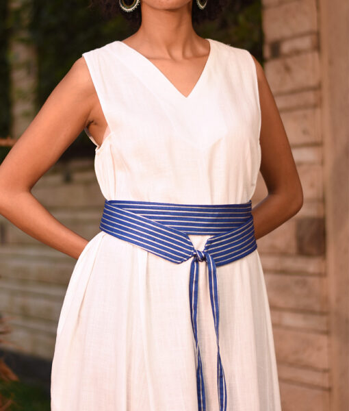 Blue & Silver Silk & Cotton Loom Woven Double Wrap Belt handmade in Egypt and available at Jozee Boutique