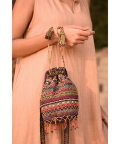 Multicolored Beaded Saint Catherine Embroidered Cross Bag handmade in Egypt & available in Jozee boutique