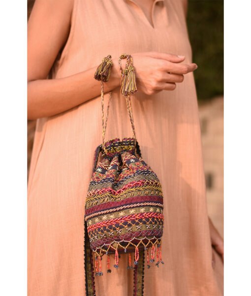 Multicolored Beaded Saint Catherine Embroidered Cross Bag handmade in Egypt & available in Jozee boutique