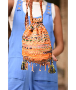 Orange Beaded Saint Catherine Embroidered Cross Bag handmade in Egypt & available in Jozee boutique