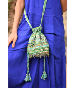 Green Beaded Saint Catherine Embroidered Cross Bag handmade in Egypt & available in Jozee boutique