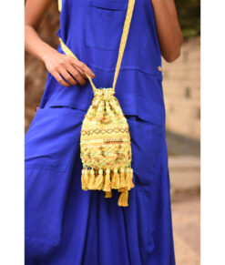 Yellow Beaded Saint Catherine Embroidered Cross Bag handmade in Egypt & available in Jozee boutique