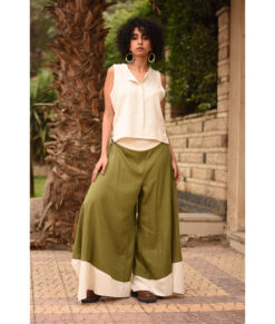 Apple green Flowy Pants with off white Patches handmade in Egypt & available in Jozee boutique