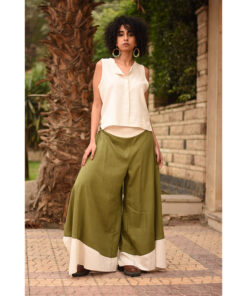 Apple green Flowy Pants with off white Patches handmade in Egypt & available in Jozee boutique