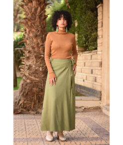 Olive green Linen Wrap Skirt handmade in Egypt & available at Jozee Boutique.