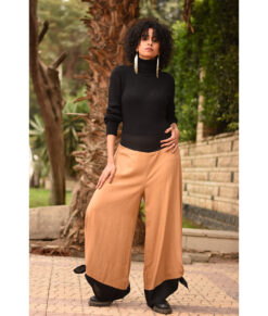 Camel Flowy Pants with Black Patches handmade in Egypt & available in Jozee boutique