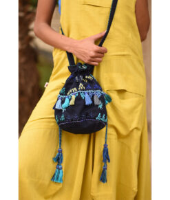 Dark Blue Beaded Saint Catherine Embroidered Cross Bag handmade in Egypt & available in Jozee boutique