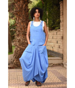 Blue Denim Linen Sleeveless Salodress handmade in Egypt & available at Jozee boutique