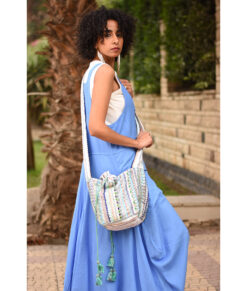 Off White Embroidered Saint Catherine Cross Bag handmade in Egypt & available in Jozee boutique