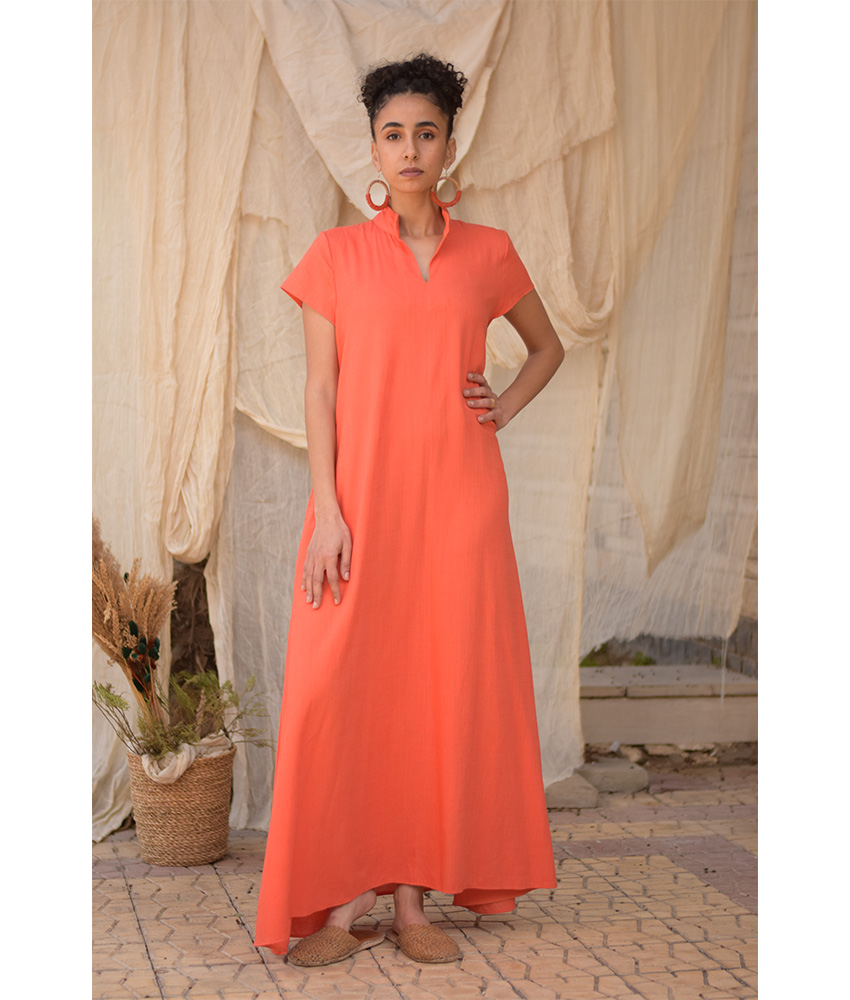 Orange Linen Japanese Dress made in Egypt & available in Jozee boutique